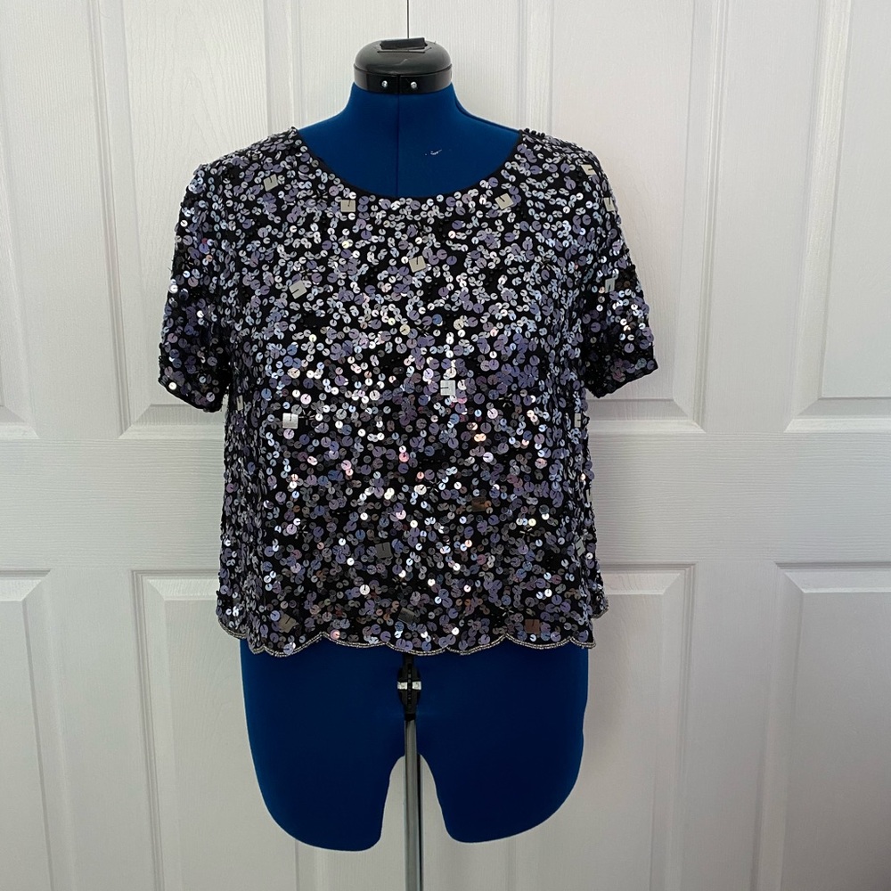 Nordstrom navy blue sequin blouse